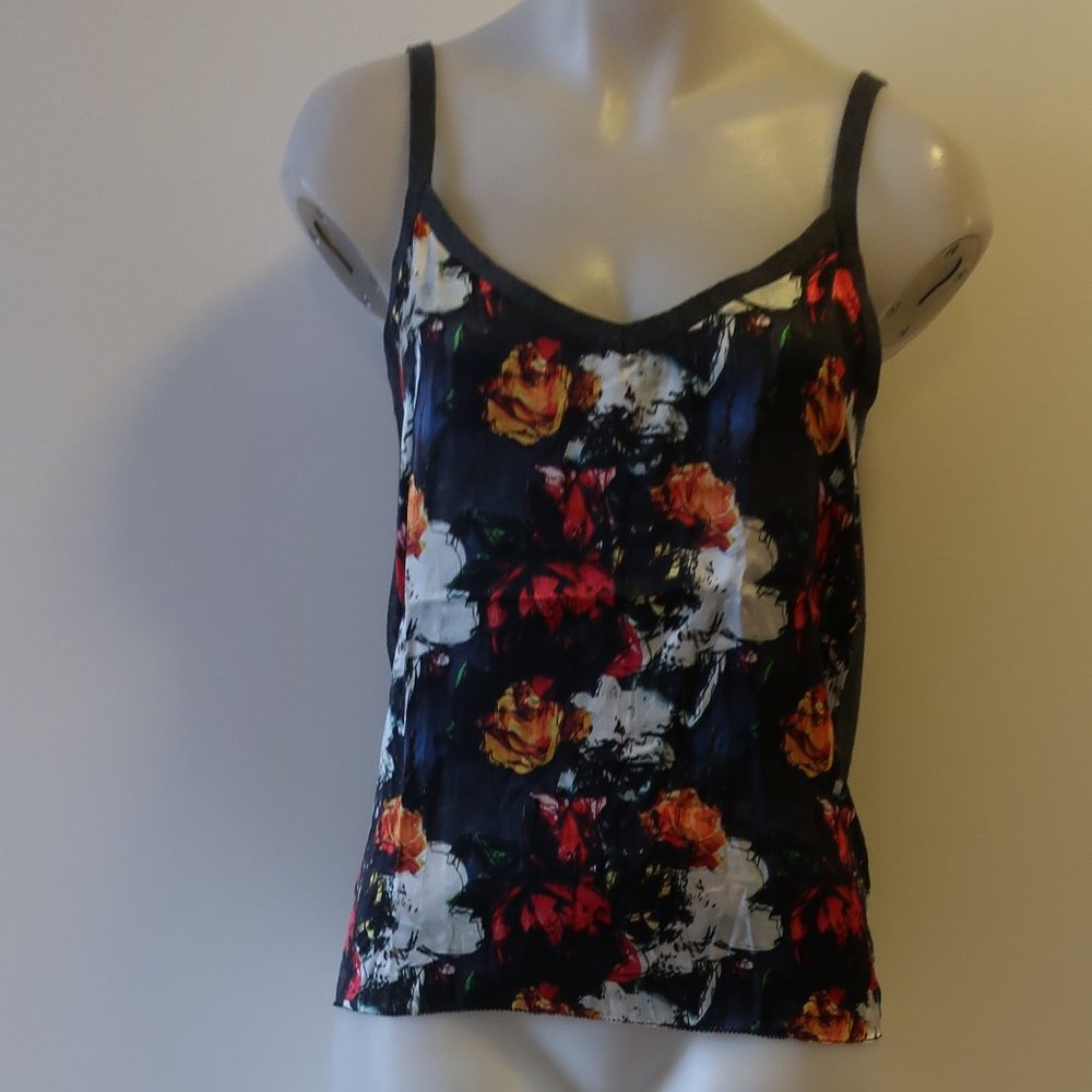ROI BLACK GREY RED FLORAL SILK WOOL TANK TOP XS *